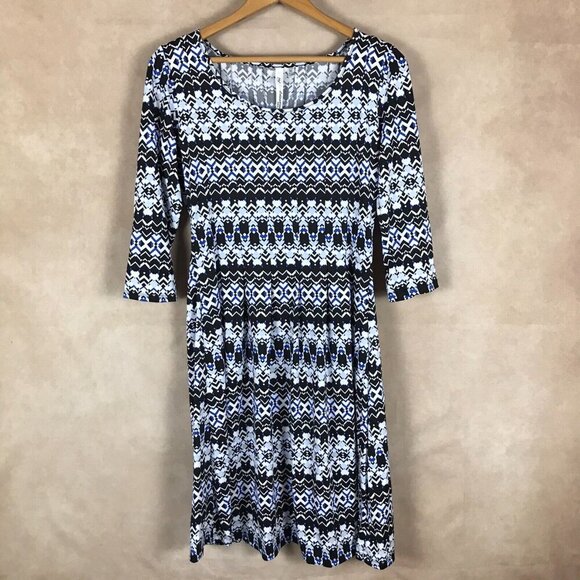 NY Collection Geo-Patterned 3/4-Sleeve Jersey Dress NWT Medium Petite - Picture 2 of 11